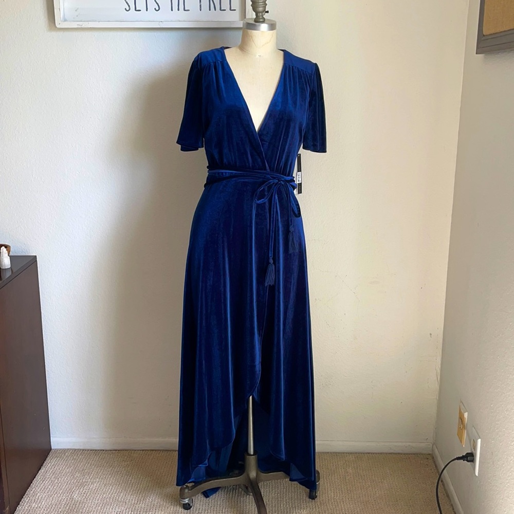 AQUA asymmetric front wrap Velvet dress